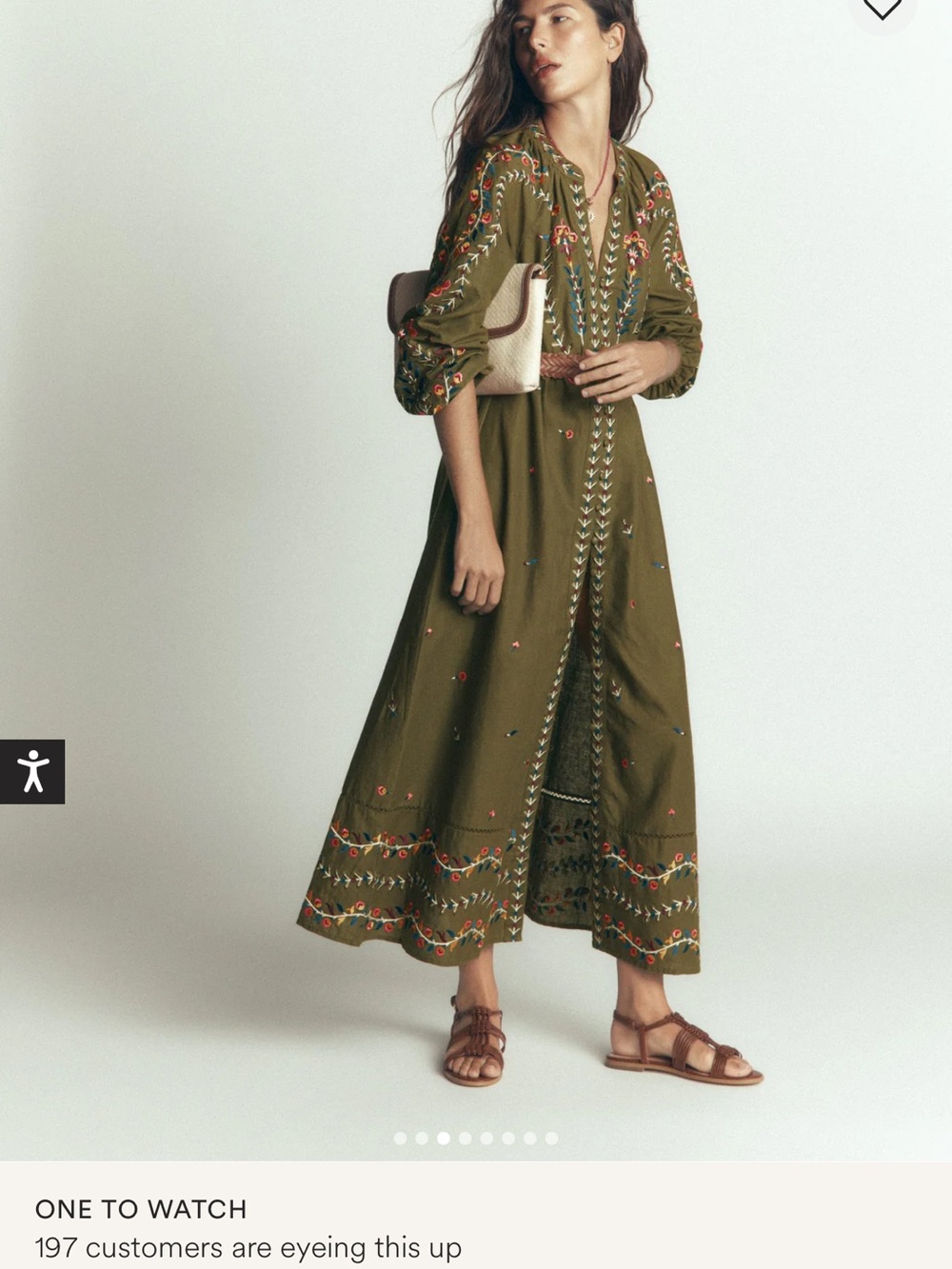 Boden Olive Green Embroidered Maxi Dress with Multicolor Floral Stitching